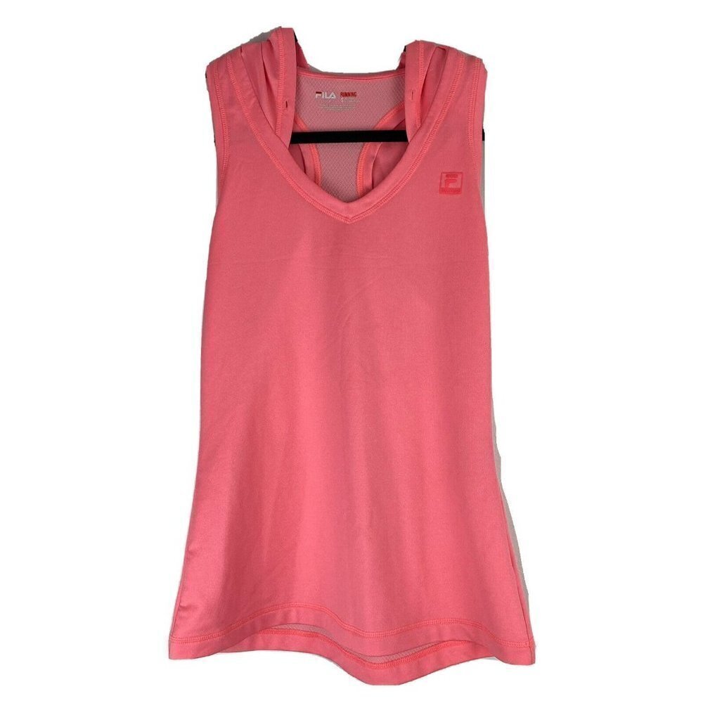 Fila Womens Running Tank Top Size S Hooded Coral Pink Racerback Sleeveless Top